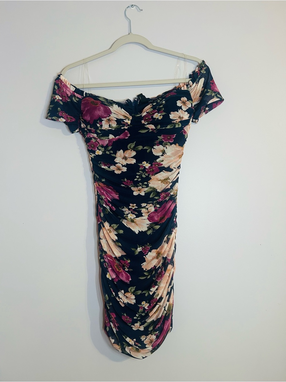 Windsor Dark Blue Floral Off-Shoulder Mini Dress